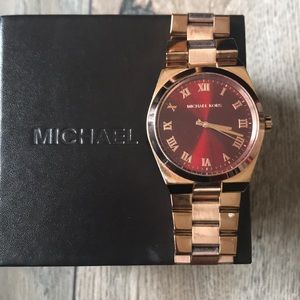 Rose Gold and Garnet Red Faced Michael Kors watch